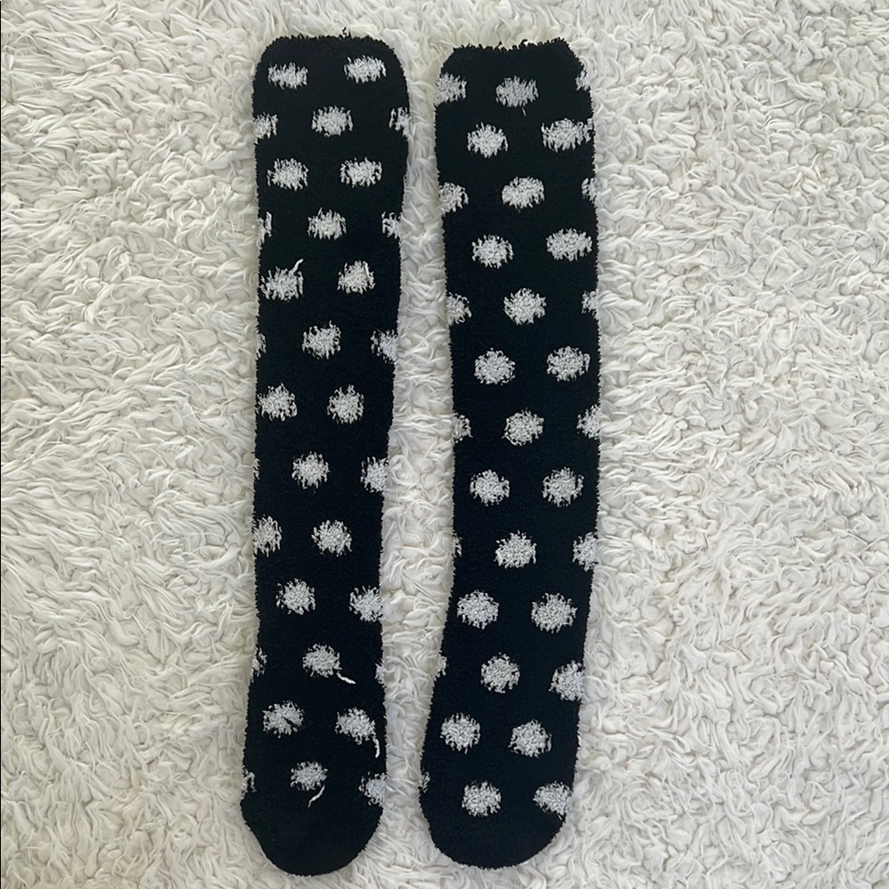 Fuzzy Socks Cozy Womens Long Socks Black and White